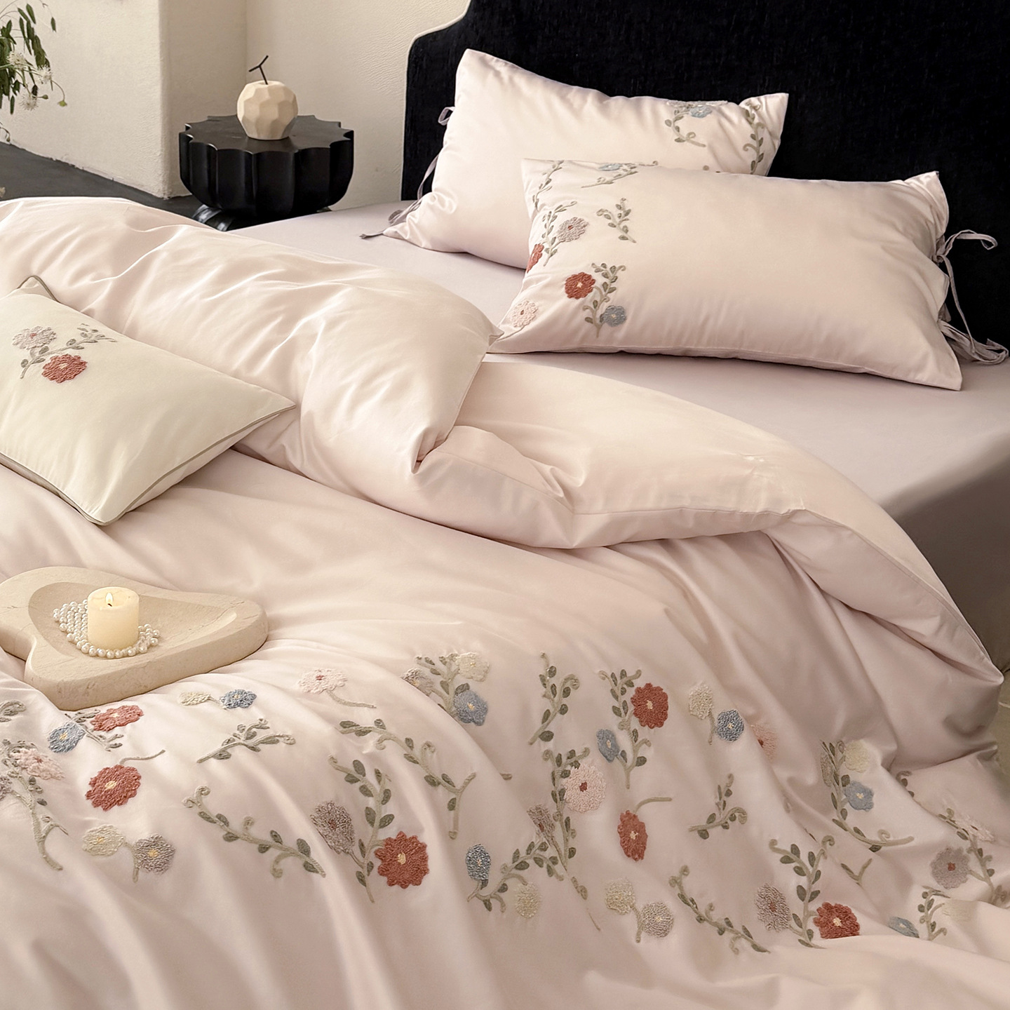 ¡Flor Shadow Shake! 100S algodón largo cuatro piezas de algodón bordado cubierta de edredón de algodón cuadrangular cubierta de almohada cuatro estaciones desnuda para dormir