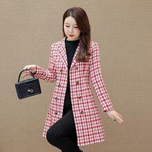 千鸟格毛呢外套女士中长款韩版2025新款春秋季格子显瘦呢子大衣女