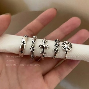 Versatile cross Gothic rings for men and women trendy retro old European and American style finger rings with adjustable opening trendy cool relief