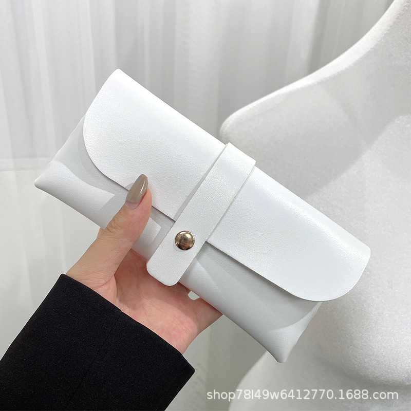 One-Piece Drop-Shipping White Pu Leather Simple High-End Metal Snap-Button Sunglasses Plain Lens Storage Anti-Pressure Glasses Case Light Luxury
