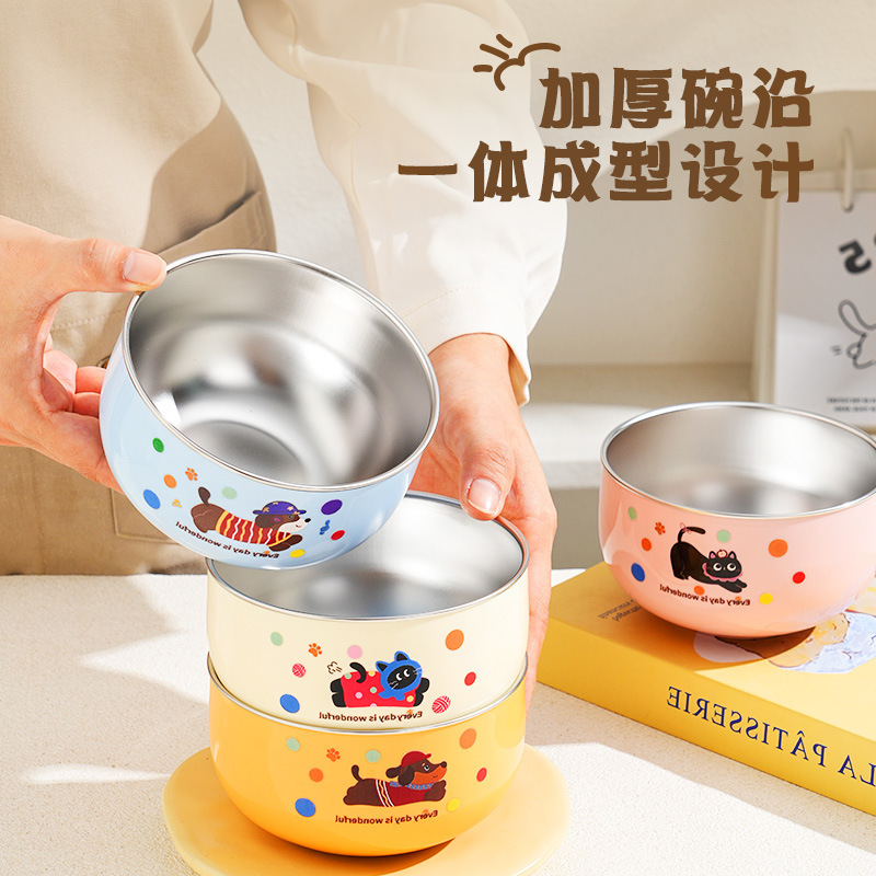 食品グレード 316 ステンレス鋼ボウル子供用かわいいドーパミン二重層火傷防止家庭用ベビーフードボウル食器付き|undefined