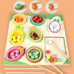 幼児木質早教啓蒙親子交流果物色形状認知分類ビーズ知育玩具