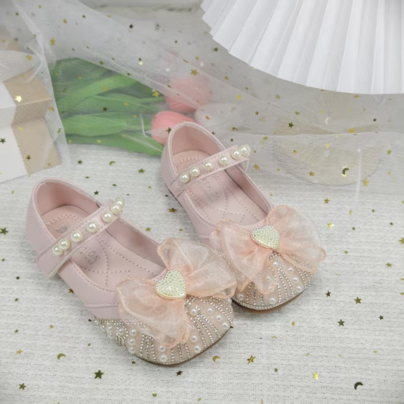 Niños princesa zapatos de cuero 2026 verano bebés cristal diamante zapatos de boca superficial zapatos de niñas zapatos de arco Lefour