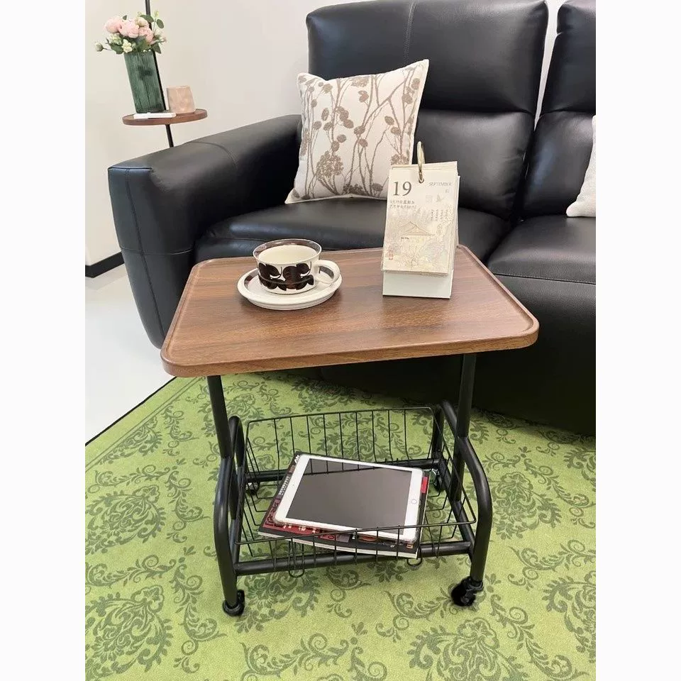 Приставной столик для дивана, передвижная тележка для гостиной с колесиками, небольшой чайный столик в кремовом стиле, простой маленький столик для домашнего использования.