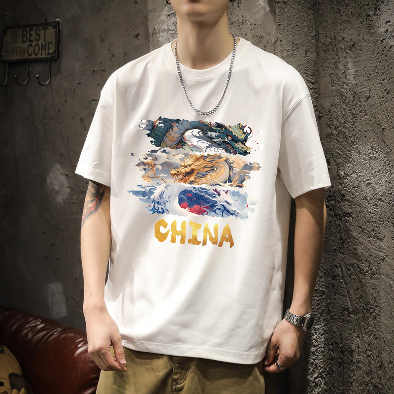 純綿半袖tシャツ男潮牌半袖大サイズ純綿夏白丸首ゆるい男服思いやりin上着|undefined