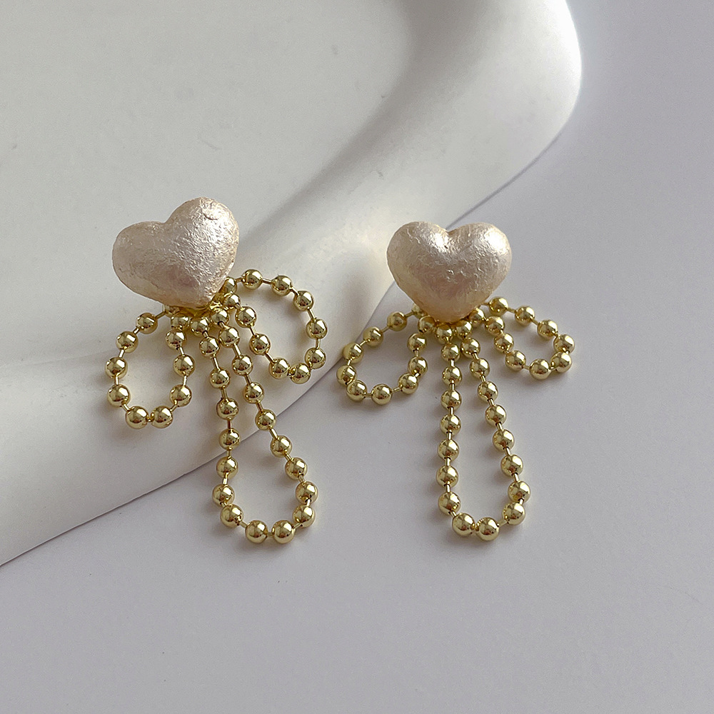 1 Pair Fashion Heart Shape Metal Pearl Plating Womenu0027S Drop Earrings