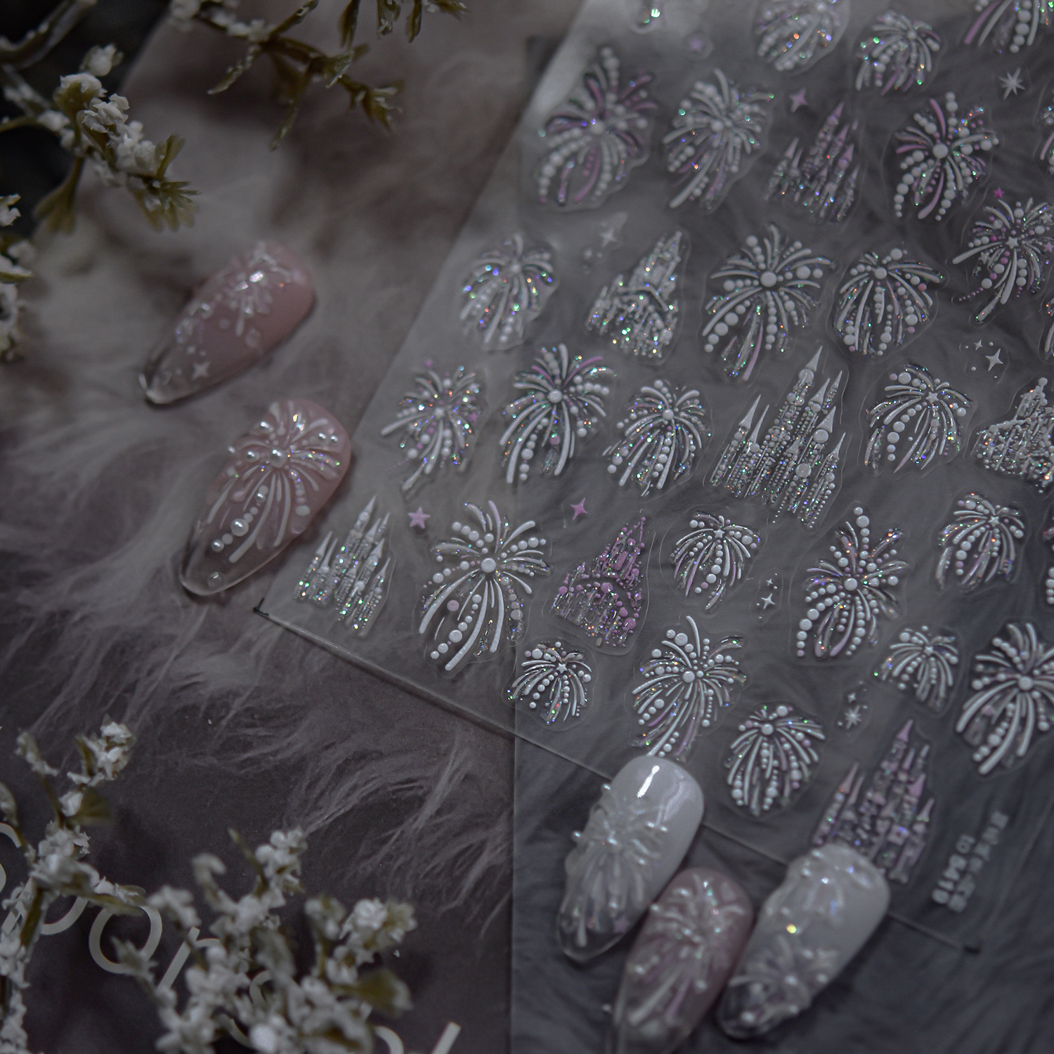 Tomoni & Mo Shuai Jin Uña nuevo estilo chino pegatinas de uñas brillante fantasía perlas fuegos artificiales accesorios materiales