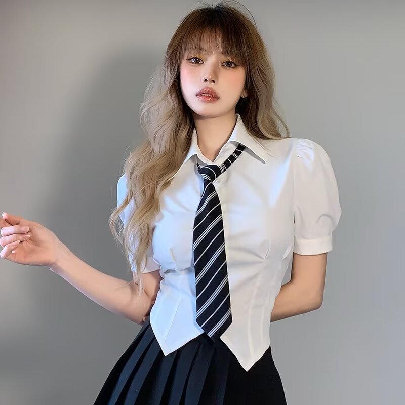 Short-sleeved shirt summer tie dk uniform shirt ruffian handsome high-level sense design trend brand trend couple college trend Short-sleeved shirt summer tie dk uniform shirt ruffian handsome high-level sense design trend brand trend couple college trend