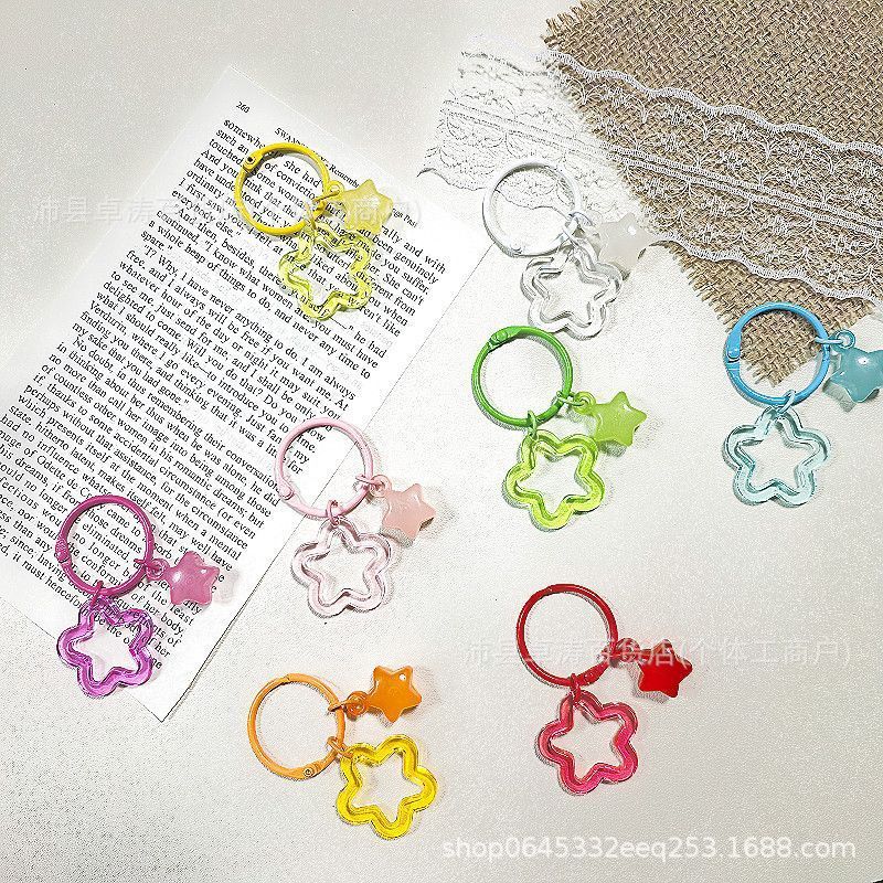 Korean-style sweet acrylic five-pointed star book ring keychain pendant DIY doll toy bead decoration accessory
