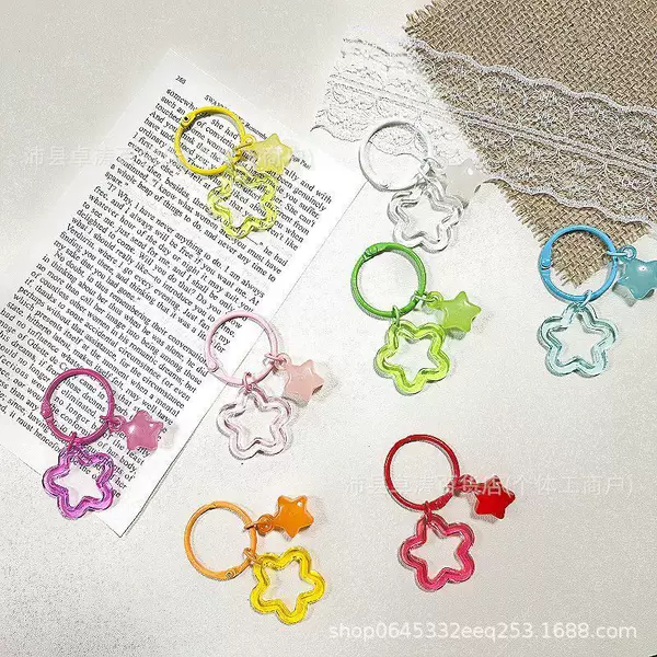 Korean-style sweet acrylic five-pointed star book ring keychain pendant DIY doll toy bead decoration accessory