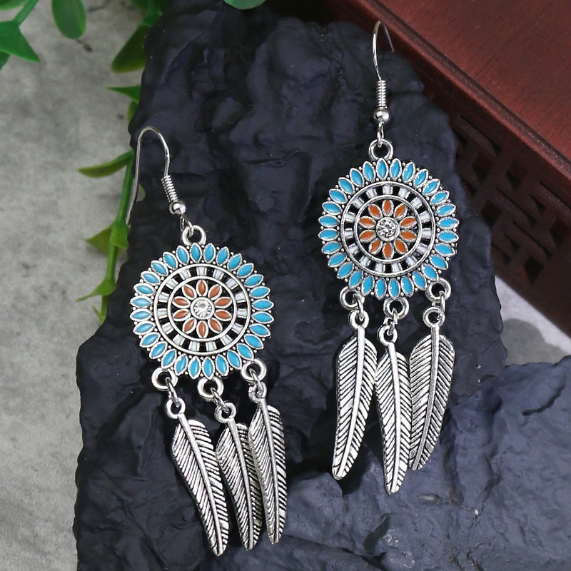 1 Pair Retro Geometric Plating Alloy Turquoise Drop Earrings display picture 7