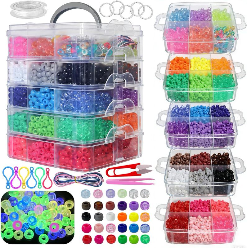 5600Pcs Luminous Pony Beads in 30 Colors Keychain Making Kit, Friendship Jewelry Bracelet Set 5600Pcs Luminous Pony Beads in 30 Colors Keychain Making Kit, Friendship Jewelry Bracelet Set