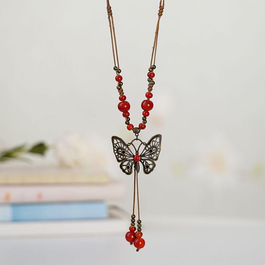 1 Piece Ethnic Style Butterfly Alloy Ceramic Beads Womenu0027S Necklace