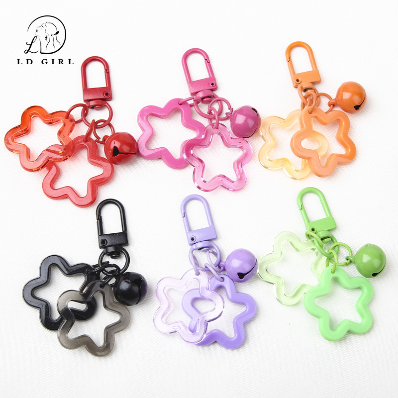 Color Acrylic Five-pointed Star Bell Keychain Pendant Accessories DIY Backpack Lock Hanging Decoration Key Ring Car Hanging
