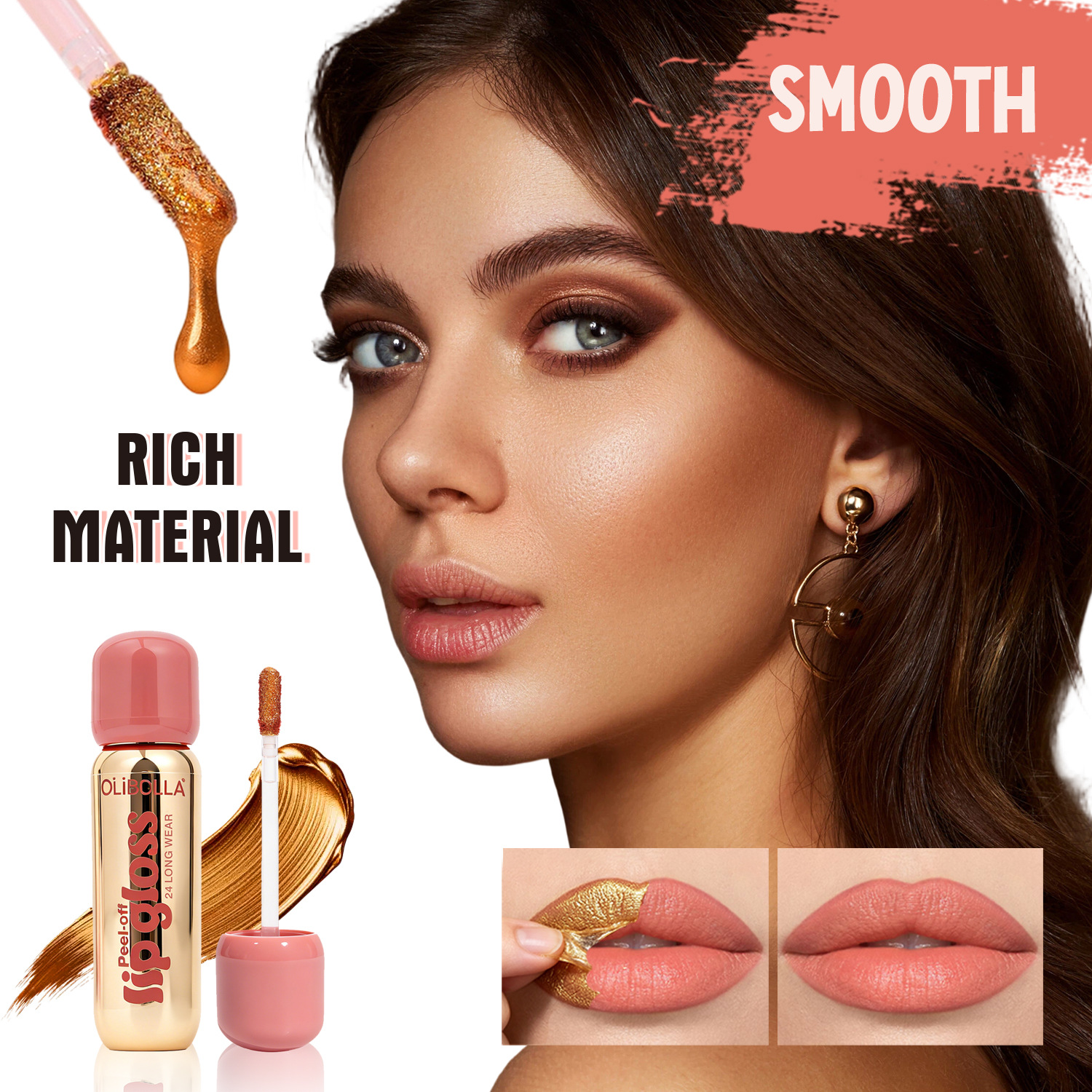 Transfronterizo exclusivo OLIBOLLA matte dorado lápiz de lápiz labial, lápiz labial impermeable, máscara labial dorada de peeling duradero