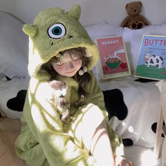 子供の大きい目の子供の寝衣の男女の子供の秋冬は外にサンゴの絨毯のパジャマの家の服とベルベットの厚いスーツを着ることができます。