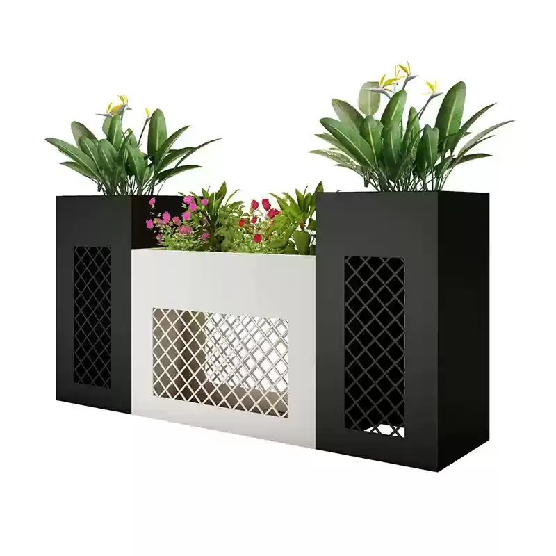 Caja de flores de balcón combinación de maceta de acero inoxidable terraza caja de plantación de tarjetas de escalones barandilla diseño gratuito caja de flores exclusiva
