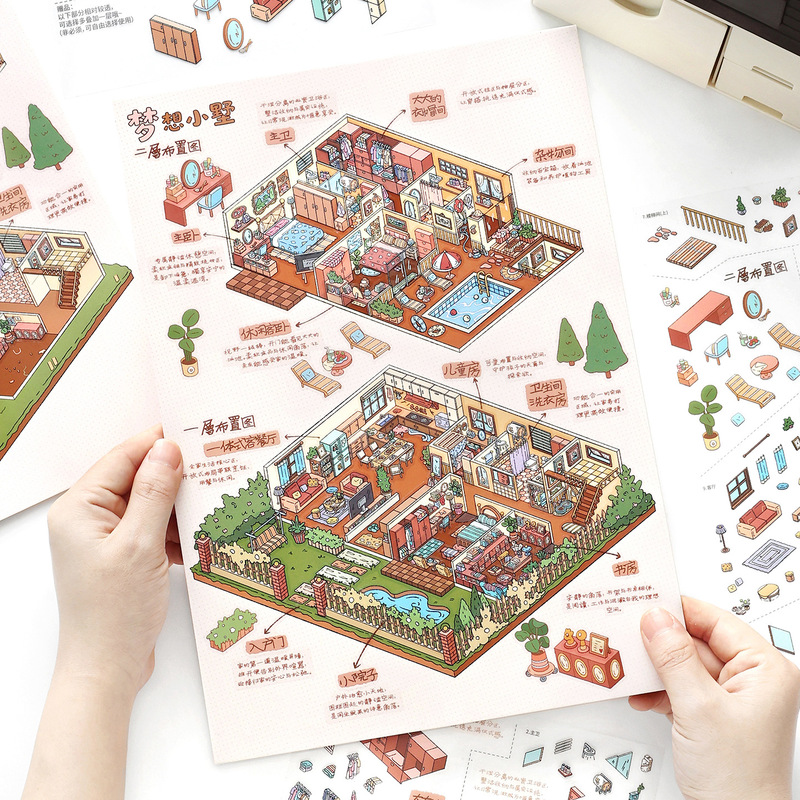 Infeel.Me Extra-Large Size Landscape Stickers My Little House Series 37 Student Fun Journal Stickers