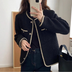 大码法式名媛夹棉外套女秋季小香风感小个子夹克胖MM显瘦上衣