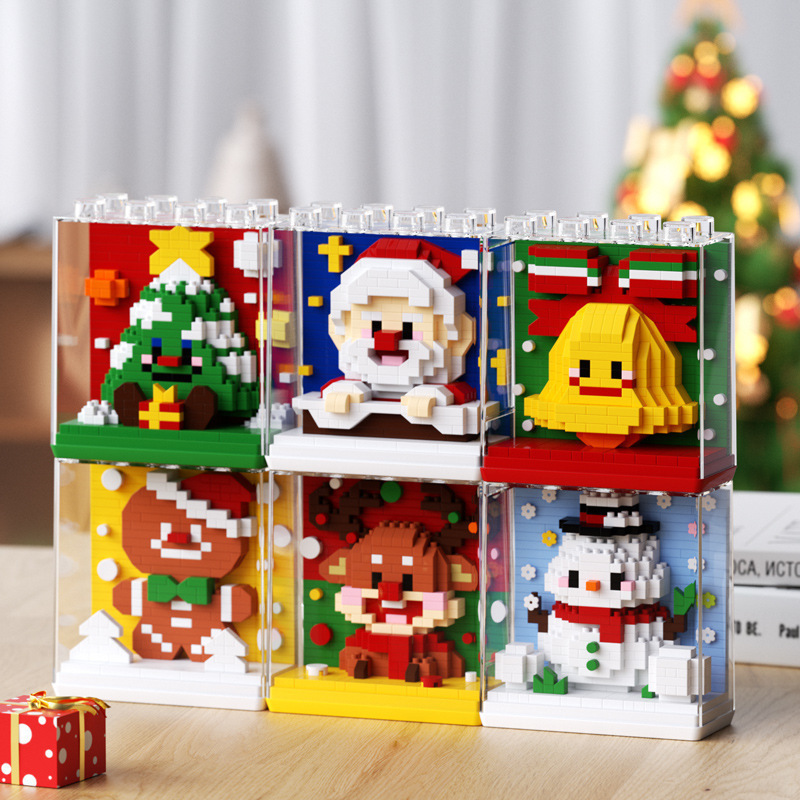 Compatible with Lego Christmas Gift Christmas Tree Old Man Elk Transparent Cover Photo Frame Assembled Block Toy Cross Border