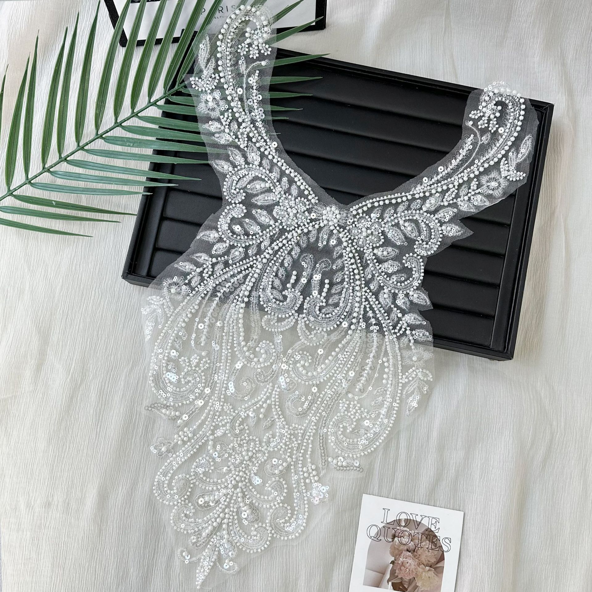 Blanco hermoso tela de malla sequinaria vestido de boda decoración vestido de ropa infantil vestido de baile accesorios pegatinas