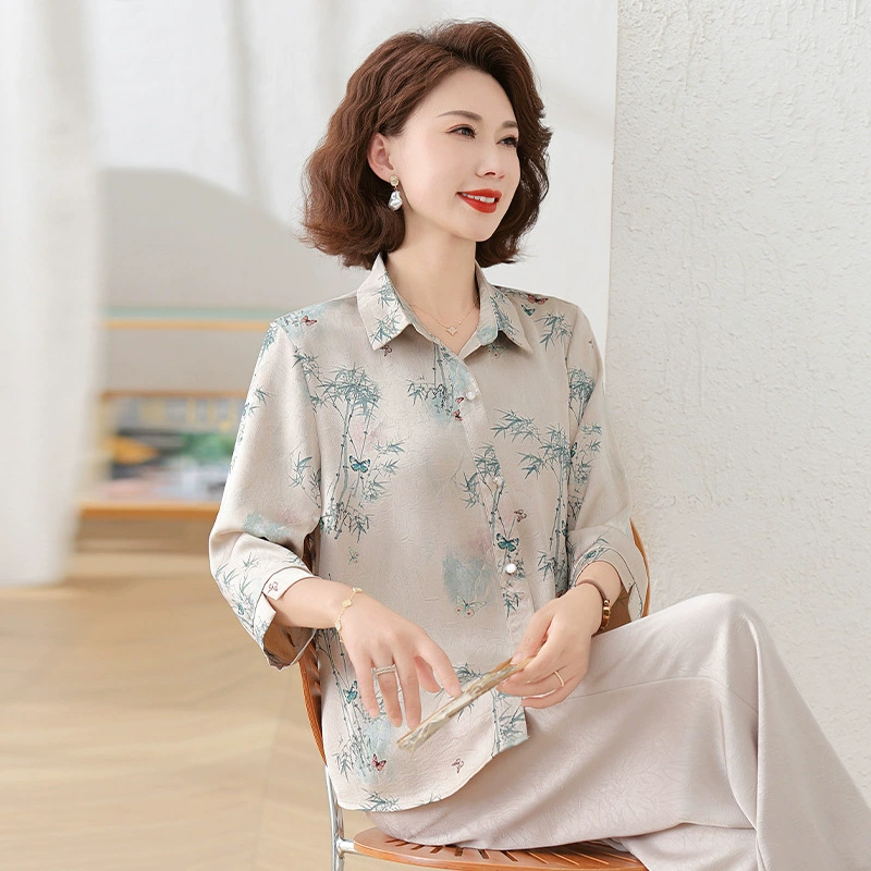 Летняя одежда для мам 2025, новая одежда для женщин среднего и пожилого возраста, топы ко Дню матери, летняя модная рубашка, костюм из двух предметов