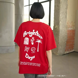 夏季欧美潮流个性休闲美式印花舒适街头宽松100%纯棉短袖T恤上衣