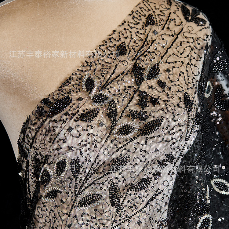 Personalizada sequilla negra tubo de perlas bordado tela de boda vestido vestido de ciruela encaje bordado tridimensional image 1