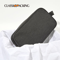 簡約黑色手提旅行收納包 男士便攜洗漱包 塗層牛津布防水化妝包