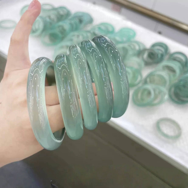 Natural Three-Grade Agate Bracelet, Ice-Type Horse-Eye Chalcedony, Oil Green Girl's Jade Bracelet, Hanfu Accessories, Gift Box