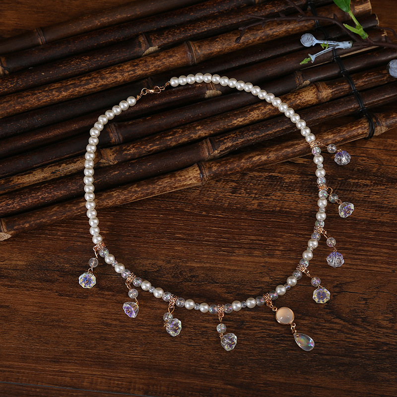 Family Gathering, Tea Party Occasion Imitation Pearl, Alloy, glass Material Women's Imitation Pearl Alloy Glass Beaded Chain Geometric Water Droplets Multi Charms Necklace Imitation Pearl Jewelry