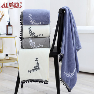Coral Fleece Towel Thickened Extra Large Embroidered Tassel Towel Bath Towel New Style Household Soft Bath Towel for Men and Women