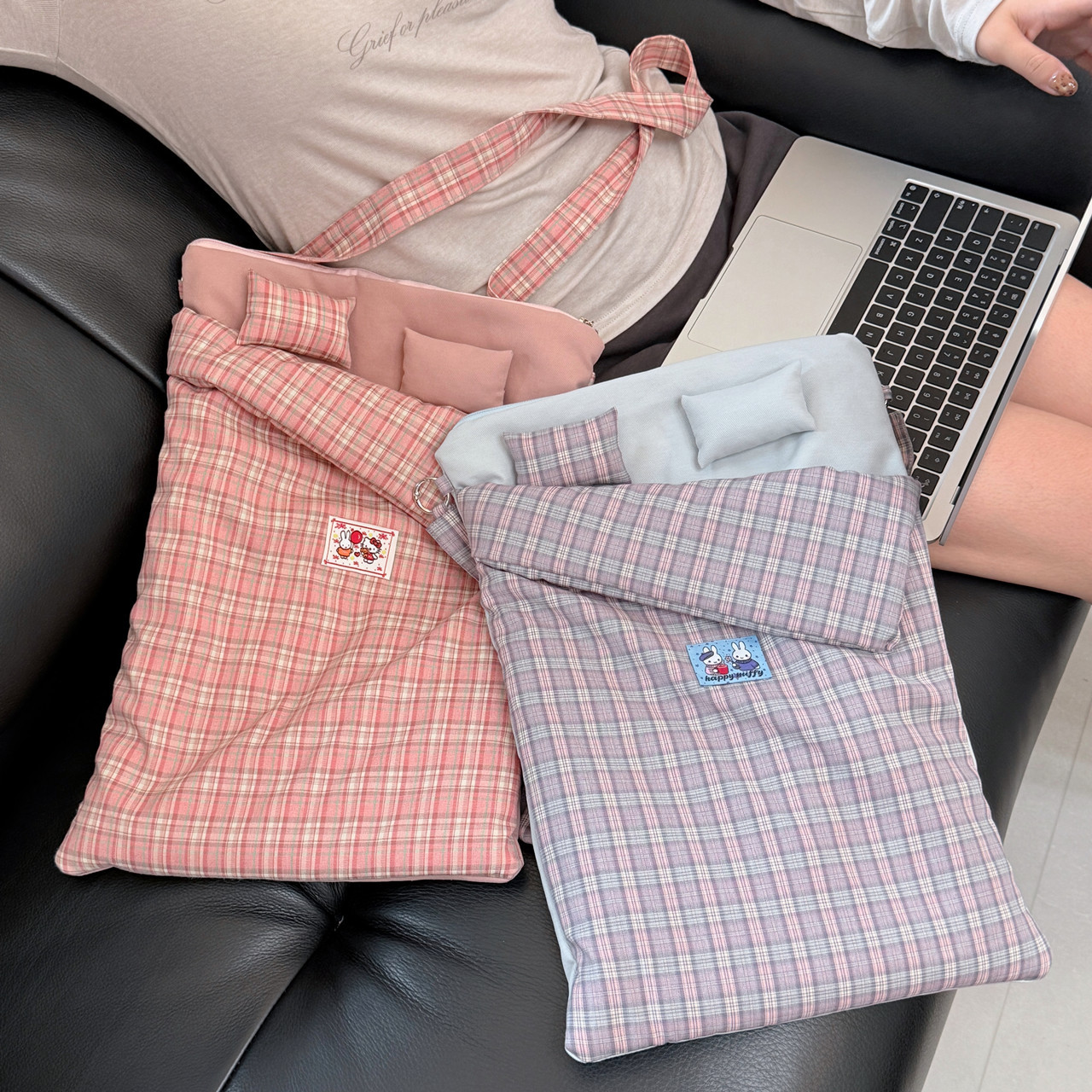 Duvet Pillow iPad Tablet Bag Plaid Double-Layer Zipper Computer Shoulder Bag Laptop Bag 11inch 13inch