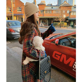 2025年冬季新款减龄百搭舒适提升品质格子连帽休闲长款毛呢大衣潮