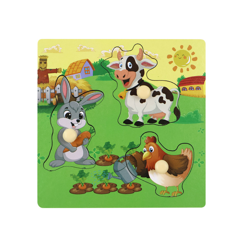 Montessori Educación temprana Tablero de agarre de mano pequeño Rompecabezas de animales Bloques de construcción Forma de bebé Panel de emparejamiento Juguetes educativos para bebés