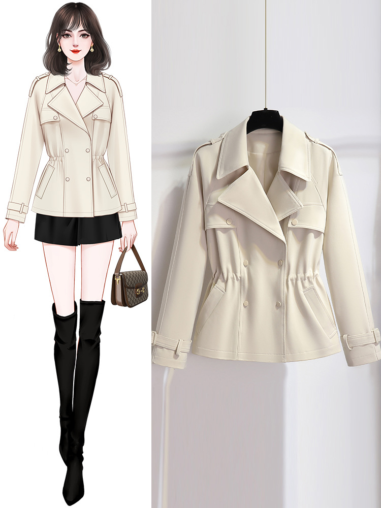 Cream White Short Windbreaker for Women 2025 New Spring and Autum Popular Slim Elegant Classy Jacket, Suitable for