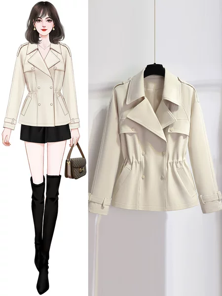 Cream White Short Windbreaker for Women 2025 New Spring and Autum Popular Slim Elegant Classy Jacket, Suitable for