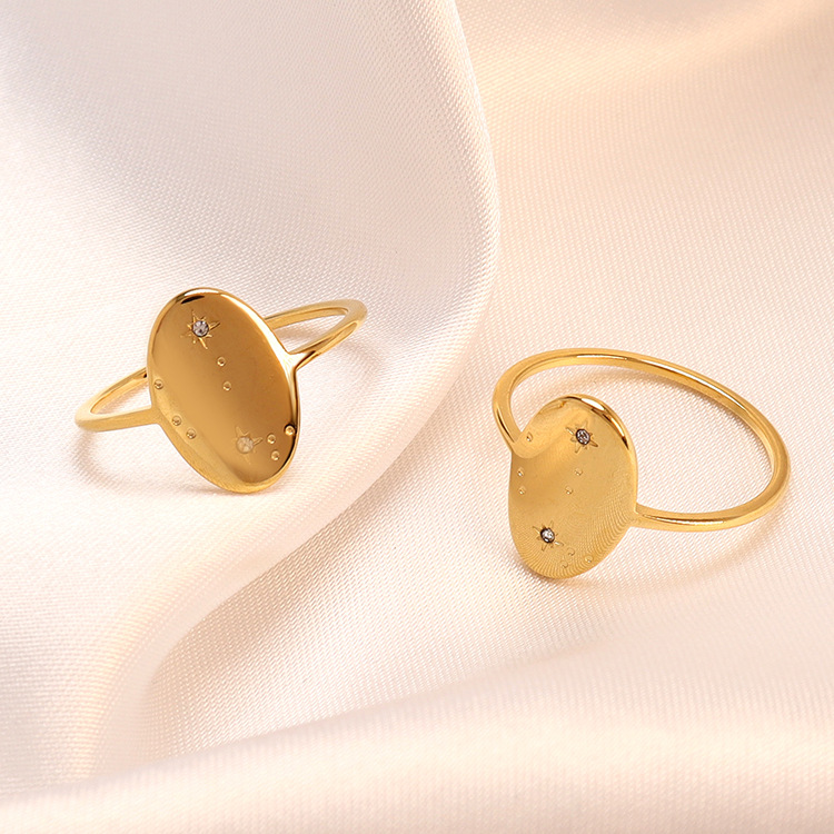 12g Weight Zircon Inlay Material Retro Oval Stainless Steel Inlay Zircon Rings