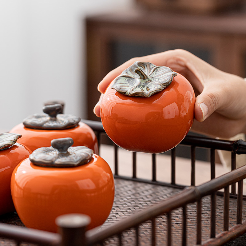 柿柿如意茶具礼盒高档茶仓装茶密封储存空罐子小号好事成双茶叶罐