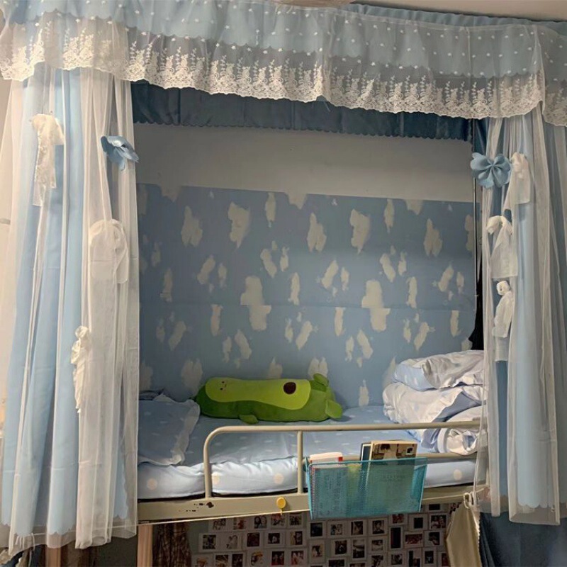 Dormitory Curtain Bed Curtain for Girls' Upper Bunk and Boys' Lower Bunk, Strong Blackout Student Mosquito Net with Integrated U-Shaped Bracket