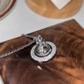Double row diamond three-dimensional ball small silver necklace