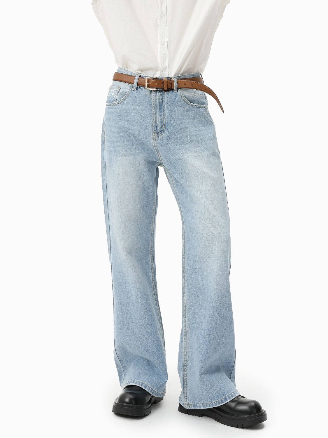 MTLCLOTHES Hombres| Base recto delgado casual versátil clásico lavado en agua jeans azul claro diarios