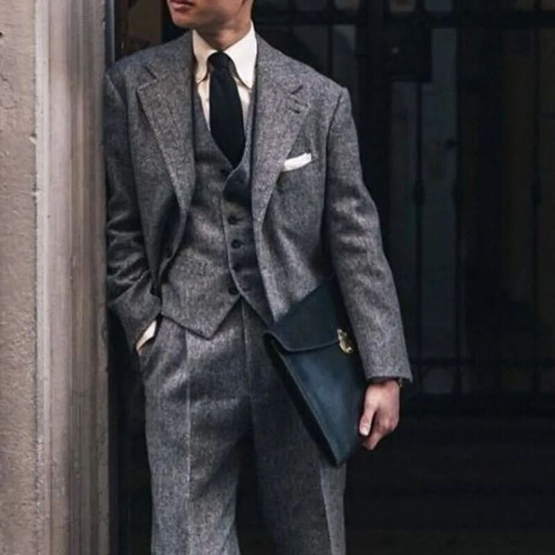 Peaky Blinders Retro Wool Suit Jacket Autumn British Tweed Slim Suit Casual Men's Dress Suit