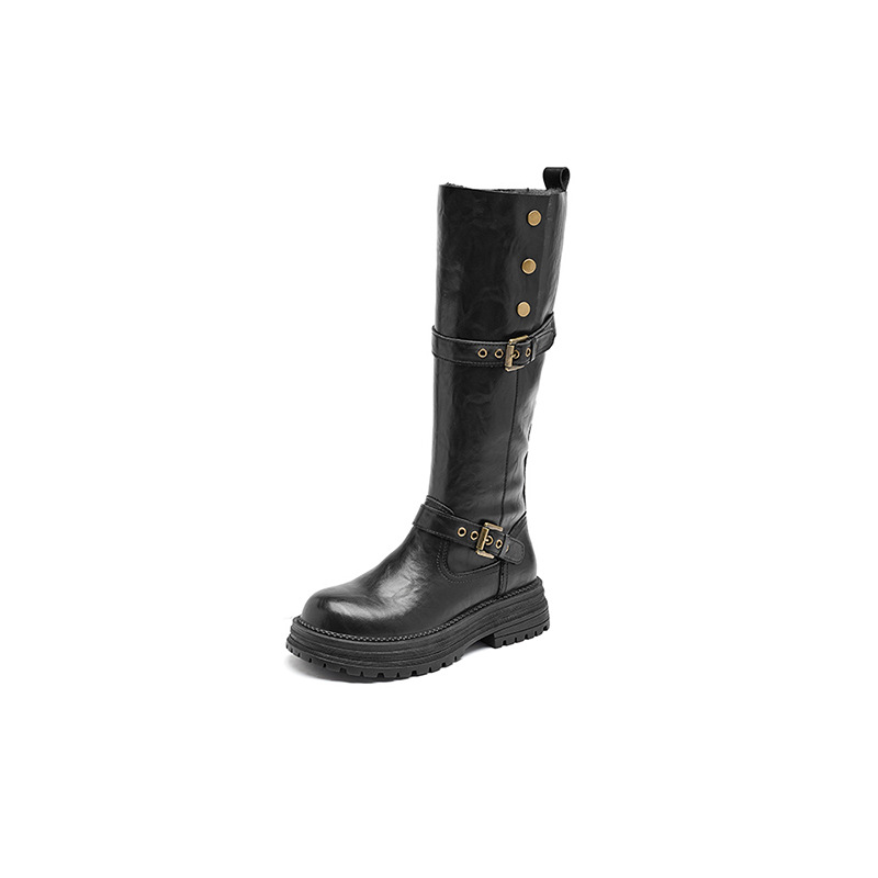 Botas Altas de Montar para Mujer de Cuero Sintético con Suela Gruesa para Otoño e Invierno