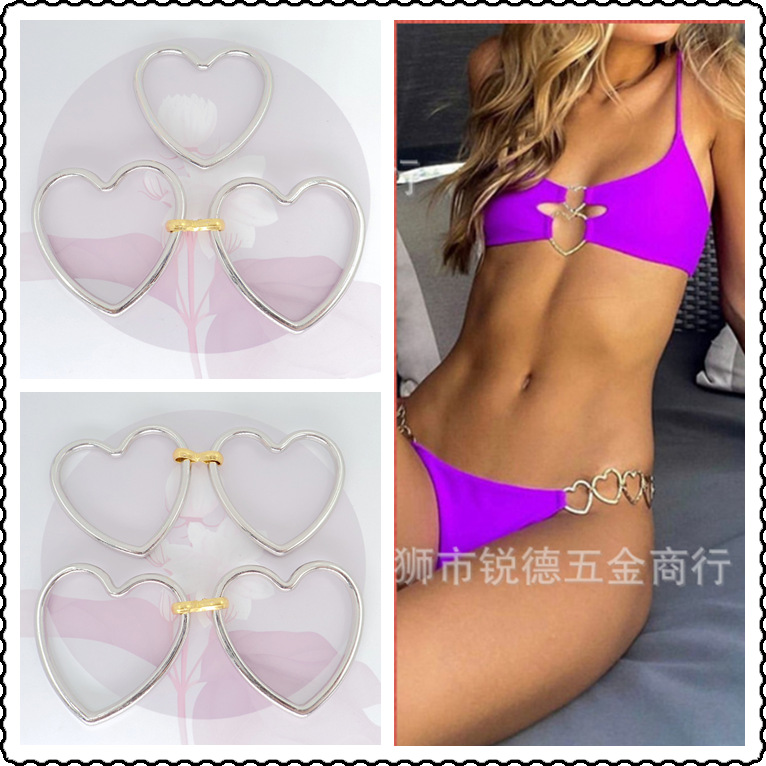 批发新款外贸比基尼泳衣装饰爱心链条 泳装五金镂空桃心装饰链条
