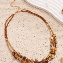 跨境 爆款 热销波西米亚风格天然宝石 贝壳双层项链小众手工女士