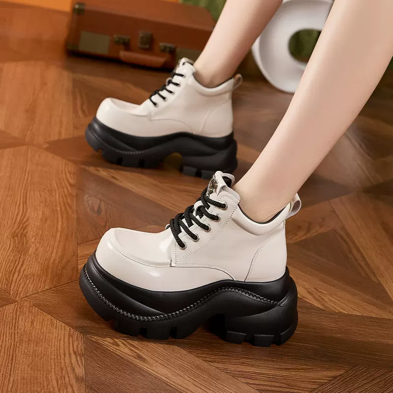 厚底高帮鞋女2025秋冬新款内增高女鞋英伦风小皮鞋百搭保暖乐福鞋