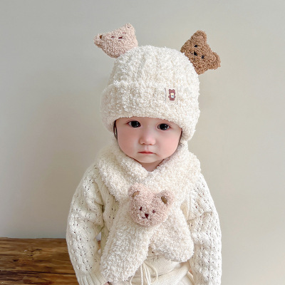 lovely children Little Bear Ears Sherpa Two piece set men and women baby Autumn and winter keep warm knitting scarf Wool cap