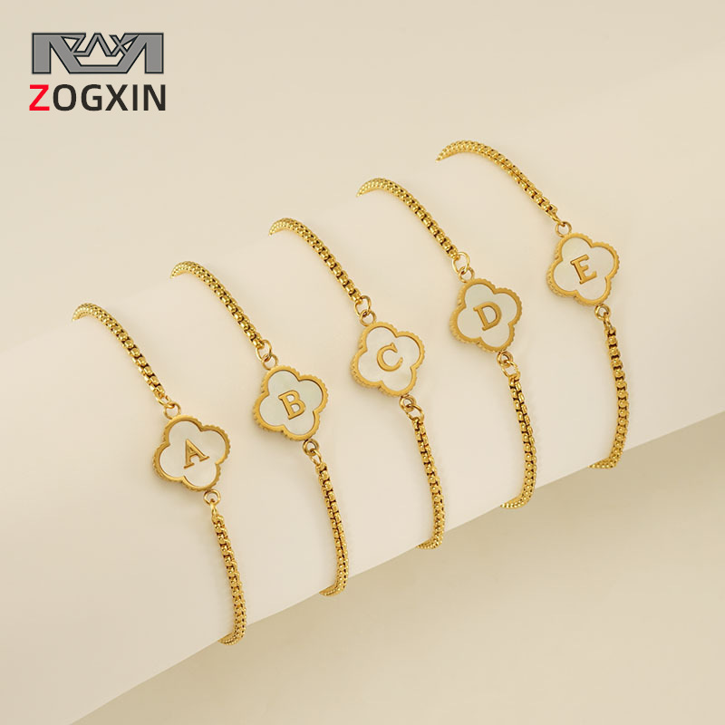 Cross-Border European and American New Style Stainless Steel Shell Four-Leaf Clover Letter Bracelet with Niche Design and Versatile Hand Accessory