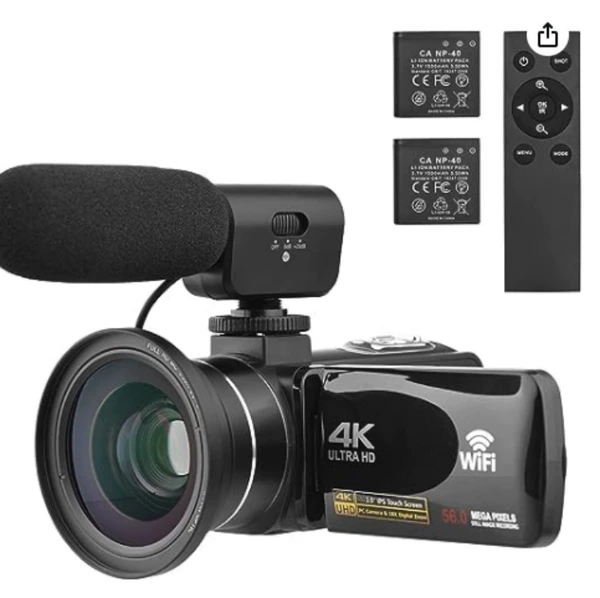 Black wide-angle lens, microphone, battery